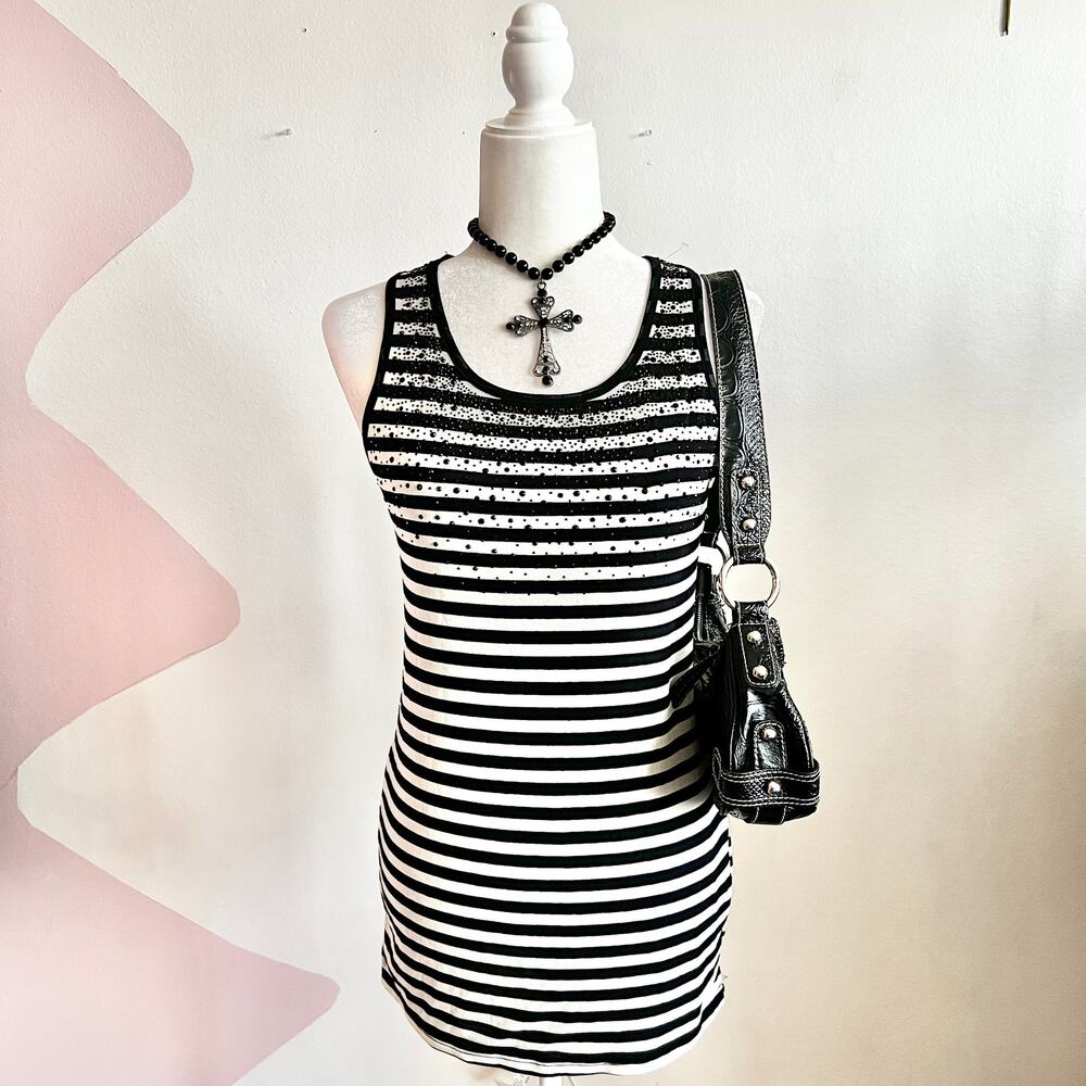 Y2K Black Striped Mini Dress, Goth Grunge 2000s Edgy Indie Sleaze
